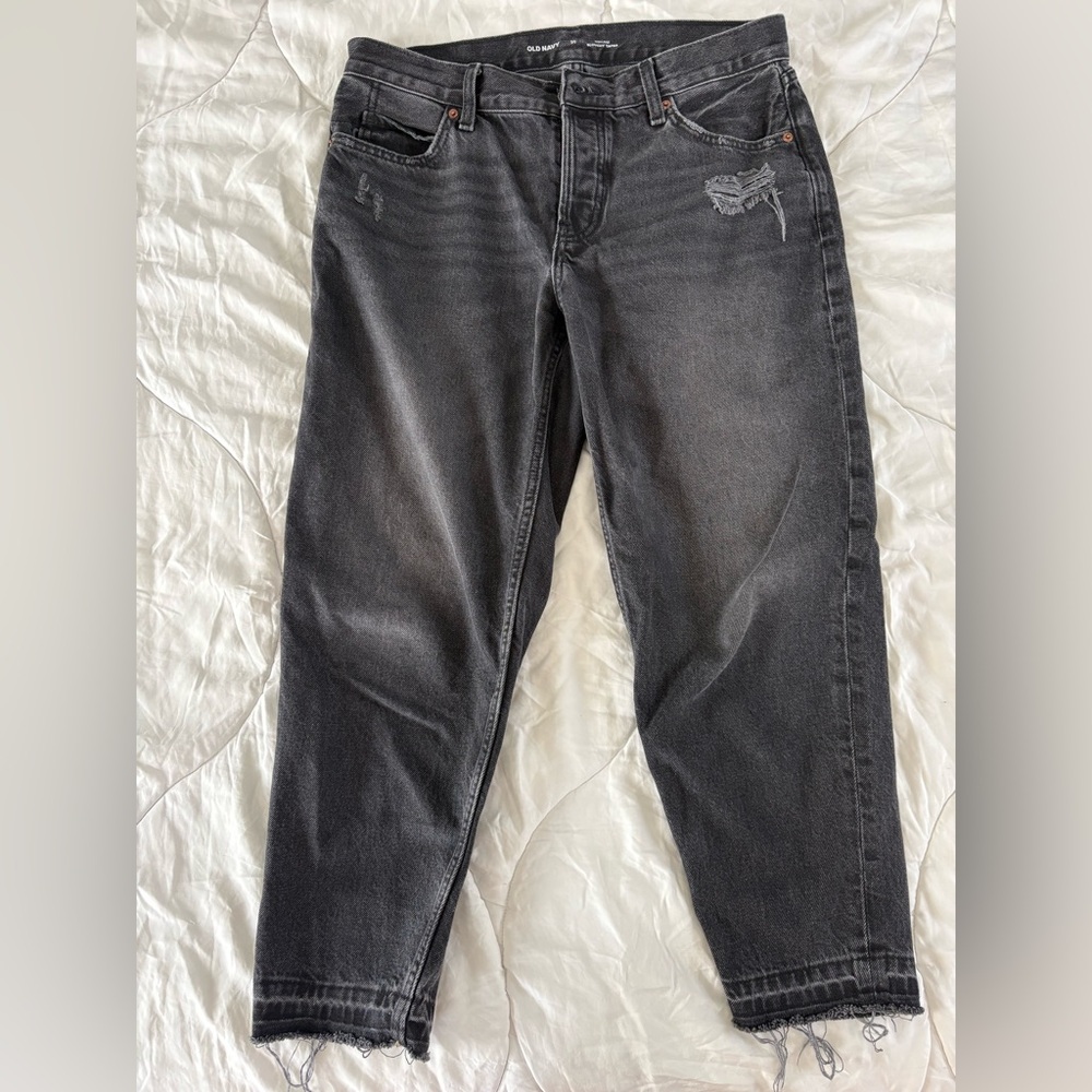Old Navy Slim Straight Distressed Black Jeans